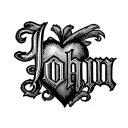 Name John corey benton in old English in shape of a heart  tattoo design idea