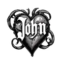 Name John corey benton in old English in shape of a heart  tattoo design idea