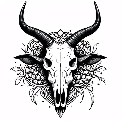 libra scales on feminine taurus bull skull tattoo design idea