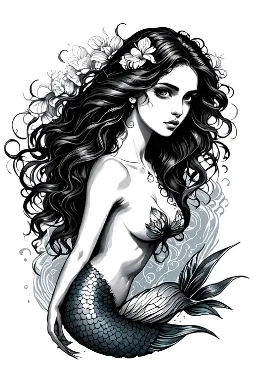 Topless Mermaid tattoo design idea