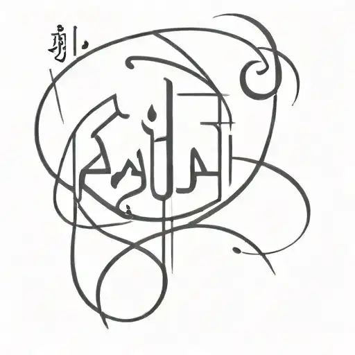 A readable minimalist design combining the words نهر and بحر in Arabic with a small line tattoo design idea