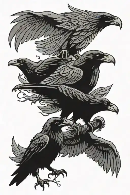 2 ravens and a wolf howling tattoo design idea