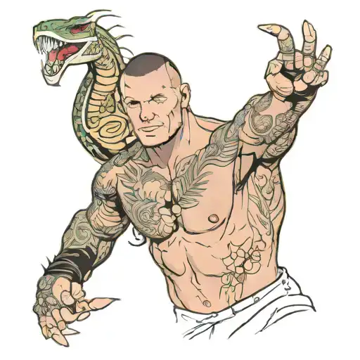 randy orton pose surrounded by vipers  tattoo design idea