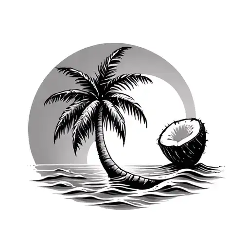 sea, sun and coconut tree tattoo design idea