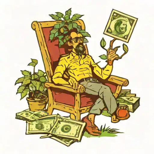 dungerees sitting on a lawn chair under a money tree tattoo design idea