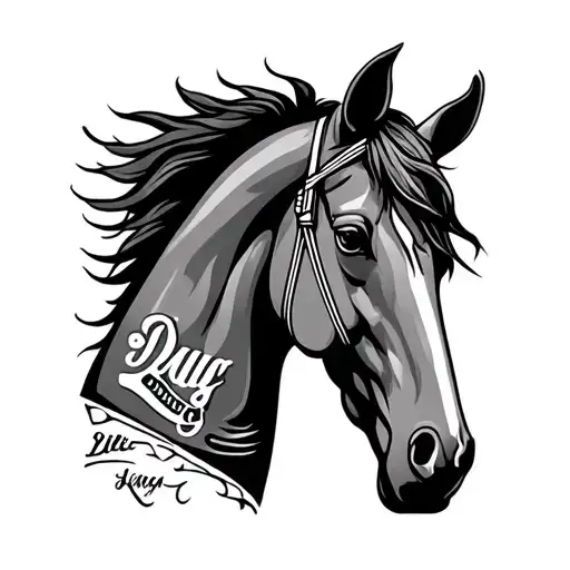 guitar with horse head dads name doug country music tattoo design idea