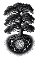 A family tree tattoo with each branch representing a different zodiac sign (Taurus, Libra, Virgo, Capricorn) tattoo design idea