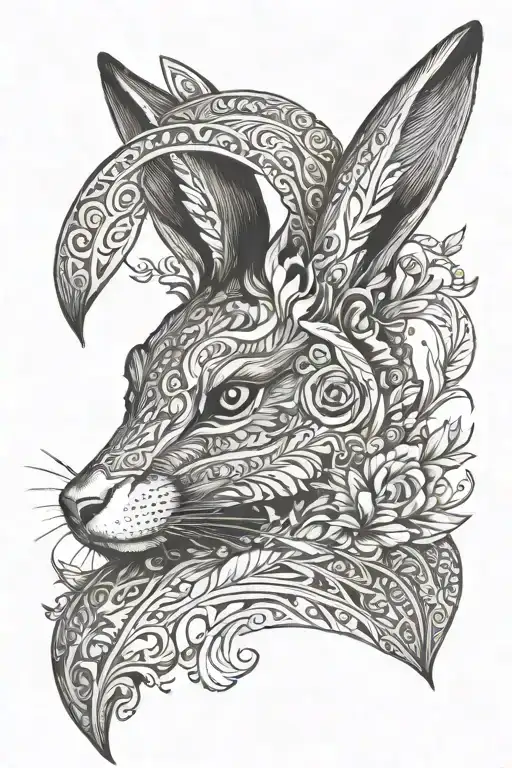 hare with fox mask on the side tattoo design idea