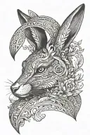hare with fox mask on the side tattoo design idea