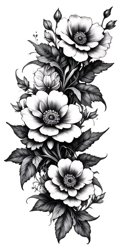 dead flowers intertwined with living flowers tattoo design idea