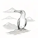 tattoo drawing of a blue-footed booby with chimborazo mountain in the background tattoo design idea