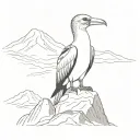 tattoo drawing of a blue-footed booby with chimborazo mountain in the background tattoo design idea
