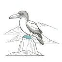 tattoo drawing of a blue-footed booby with chimborazo mountain in the background tattoo design idea