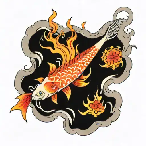 Japanese fish pond covered in amaterasu flame tattoo design idea