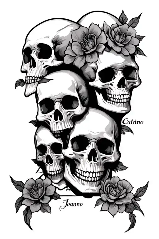 Skulls Kids Names Joanna, Catrino, Evalise, Jesse tattoo design idea