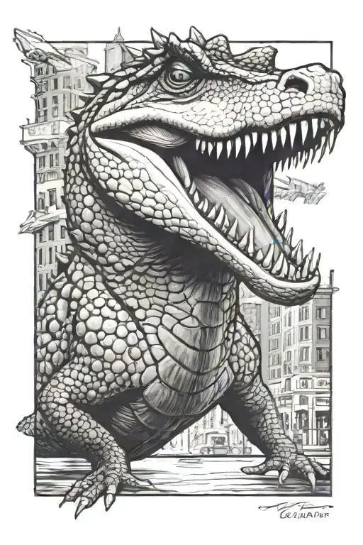 Downtown and crocodile tattoo design idea