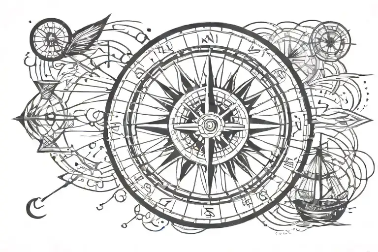 compass, guide, guide and a small Indian boat tattoo design idea