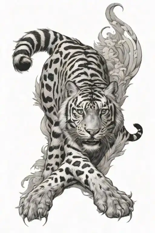 Tiger, Lion,Jaguar, Leopard, Snow leopard leg sleeve tattoo design idea
