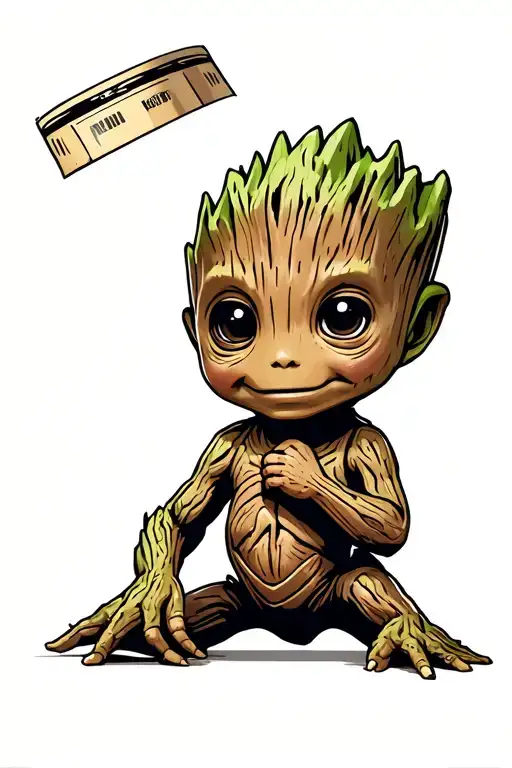 baby groot holding a tape tattoo design idea