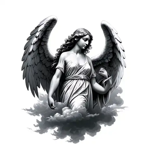 angel pushing dark clouds tattoo design idea