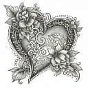 A half heart design with intricate floral patterns intertwined, symbolizing the client's sentiment 'I'm half a heart without you' tattoo design idea