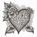 A half heart design with intricate floral patterns intertwined, symbolizing the client's sentiment 'I'm half a heart without you' tattoo design idea