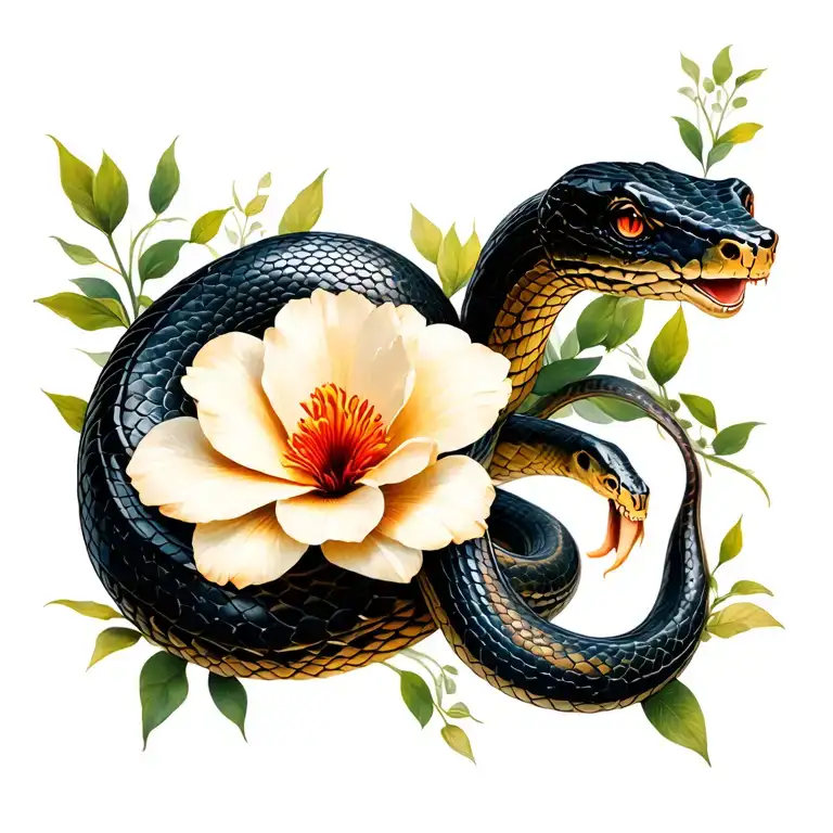 flower and snake intertwined tattoo design idea