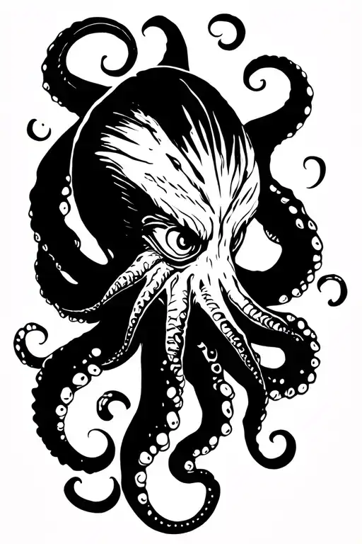 tattoo of an octopus with an evil face, the octopus doesn't have to be realistic, it will stay between my leg and outside tattoo design idea
