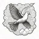 dove bird flying in cloud background black and white tattoo design idea