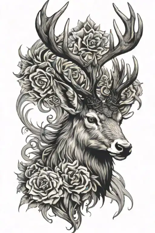 Scottish stag surrounded tattoo design idea