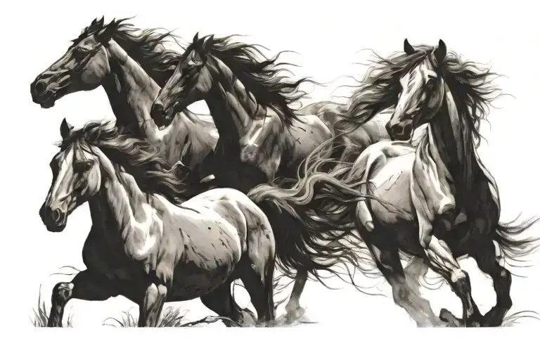 wild horses running on horizon depicts the silhouette tattoo design idea