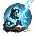 "Viva Socialista" Zeus holding a lightning bolt striking a book made from human flesh tattoo design idea