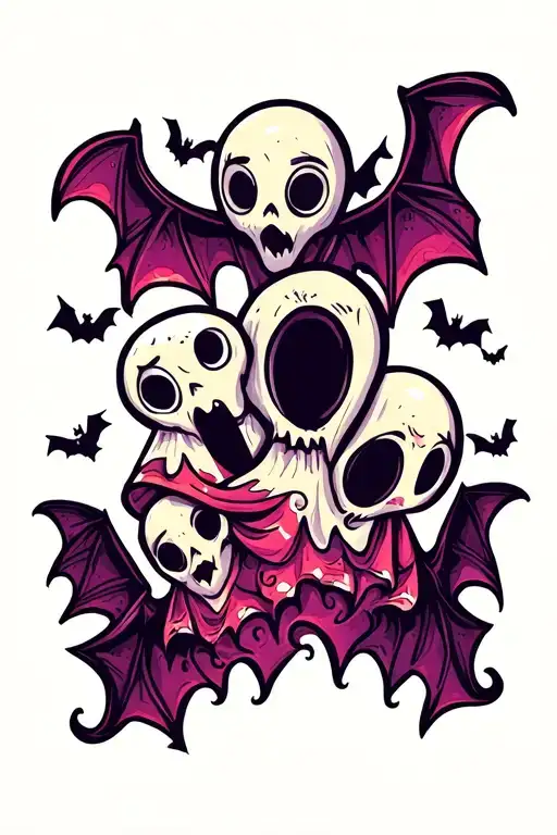 cute ghosts and bats tattoo design idea