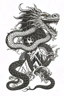 Snake, medic, doctor, trees, dragon, lion, mountains tattoo design idea