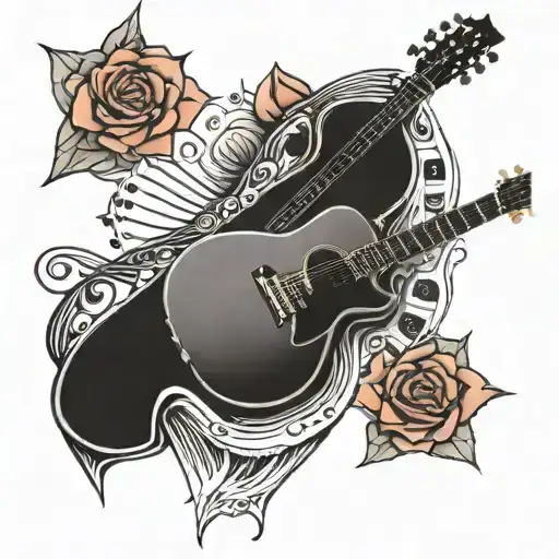 forearm tattoo, music themed, colored, roses, guitar, pink Floyd, prism tattoo design idea