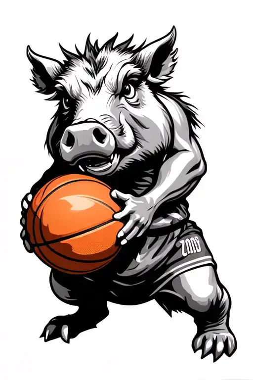 hog playing basketball tattoo design idea