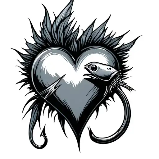 Fishing Hook Heart tattoo design idea