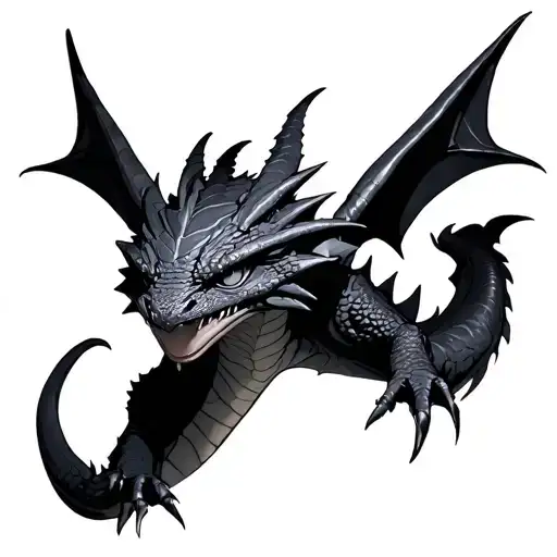 Toothless dragon from How to train your dragon in abstract style, realistic tattoo design idea