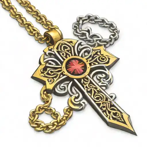 cross on necklace wrapped tattoo design idea