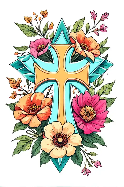 Maltese cross with flowers tattoo design idea