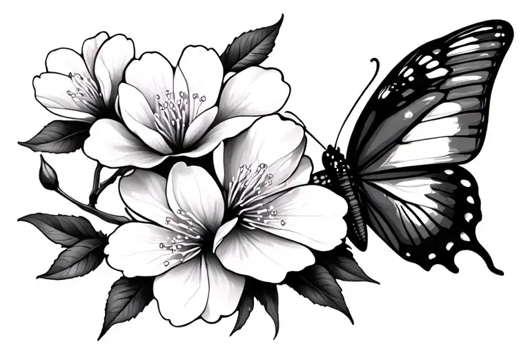 cherry blossom with butterfly tattoo design idea