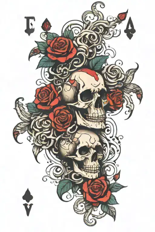 Medusa head. skull. roses. playing cards. tattoo design idea