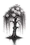 weeping willow tree with roses tattoo design idea