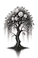 weeping willow tree with roses tattoo design idea