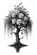 weeping willow tree with roses tattoo design idea