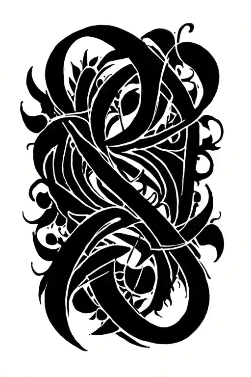blackwork bold abstract shapes intertwined ornamental flourishes high-contrast  intricate aesthetic board raw strokes tattoo design idea