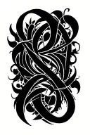 blackwork bold abstract shapes intertwined ornamental flourishes high-contrast  intricate aesthetic board raw strokes tattoo design idea