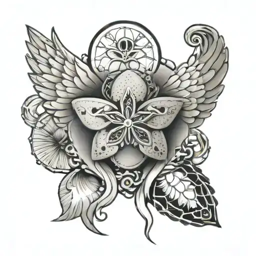 sand dollar and snake and angel wings tattoo design idea