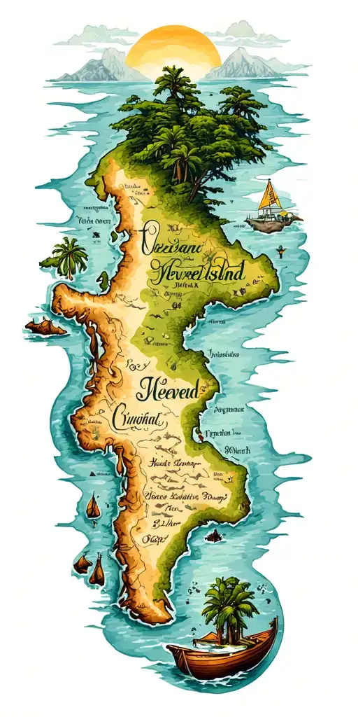 neverland island map tattoo design idea