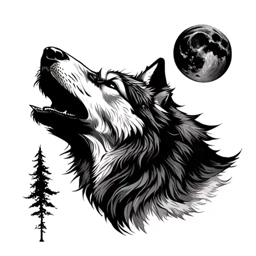 wolf howling at the moon tribal tattoo tattoo design idea